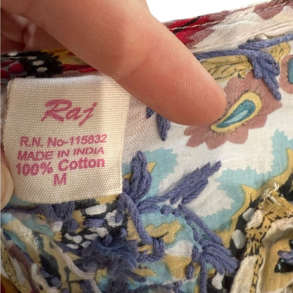 Raj Cotton Embroidered Floral Multicolor Lightweigt Tunic Top Medium - Picture 4 of 7